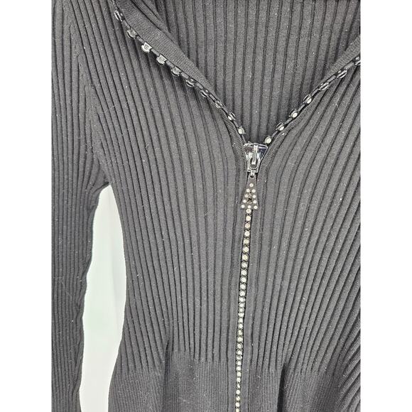 Vintage Y2K Questions by Say What Sz XL Zip Front Knit Sweater Black Rhinestone - Picture 2 of 4